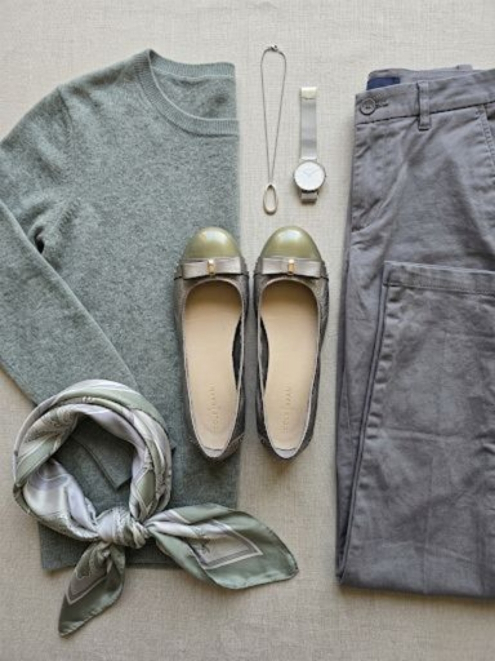 Cole Haan Women's Two-Toned Metallic Silver & Sage Green Ballet Flats, Size 7.5B